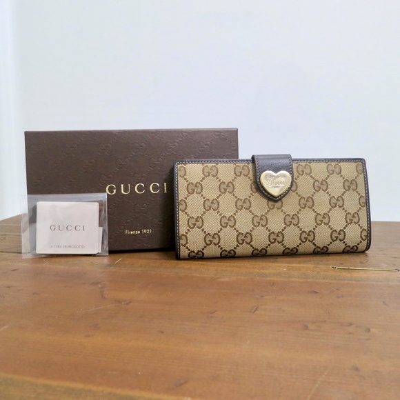 GUCCI Vintage Lovely Heart Continental Wallet GG Monogram Canvas Leather and Box - Picture 1 of 15